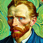 **AI Van Gogh:** An AI-generated painting in the style of Van Gogh, but with a modern and innovative twist. Capture the essence of Van Gogh's emotion but with a futuristic aesthetic.