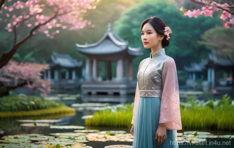 AI 예술 트렌드 - Prompt 1: Serene Vietnamese Woman in a Modern-Fantasy Garden**