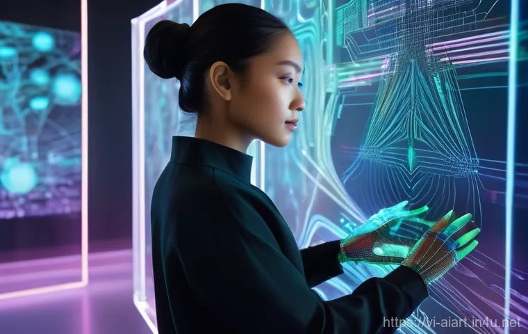 AI 예술과 비주얼 코딩 - **Prompt 1: The Visionary Digital Artist**
    "A young, diverse female artist in her late 20s, with...