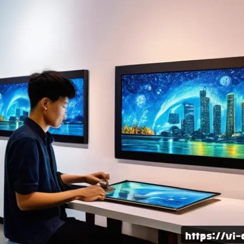 Home 32 AI 예술과 AI 드로잉 - A futuristic digital artist's studio in Ho Chi Minh City, Vietnam, showcasing a young Vietnamese art...