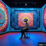 Home 18 GAN 예술 - A futuristic digital art studio in Hanoi, Vietnam, showcasing a Vietnamese artist using a GAN-powere...