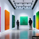 Home 22 AI 예술과 3D 프린팅 - A futuristic art gallery scene featuring a 3D-printed sculpture made from biodegradable smart polyme...